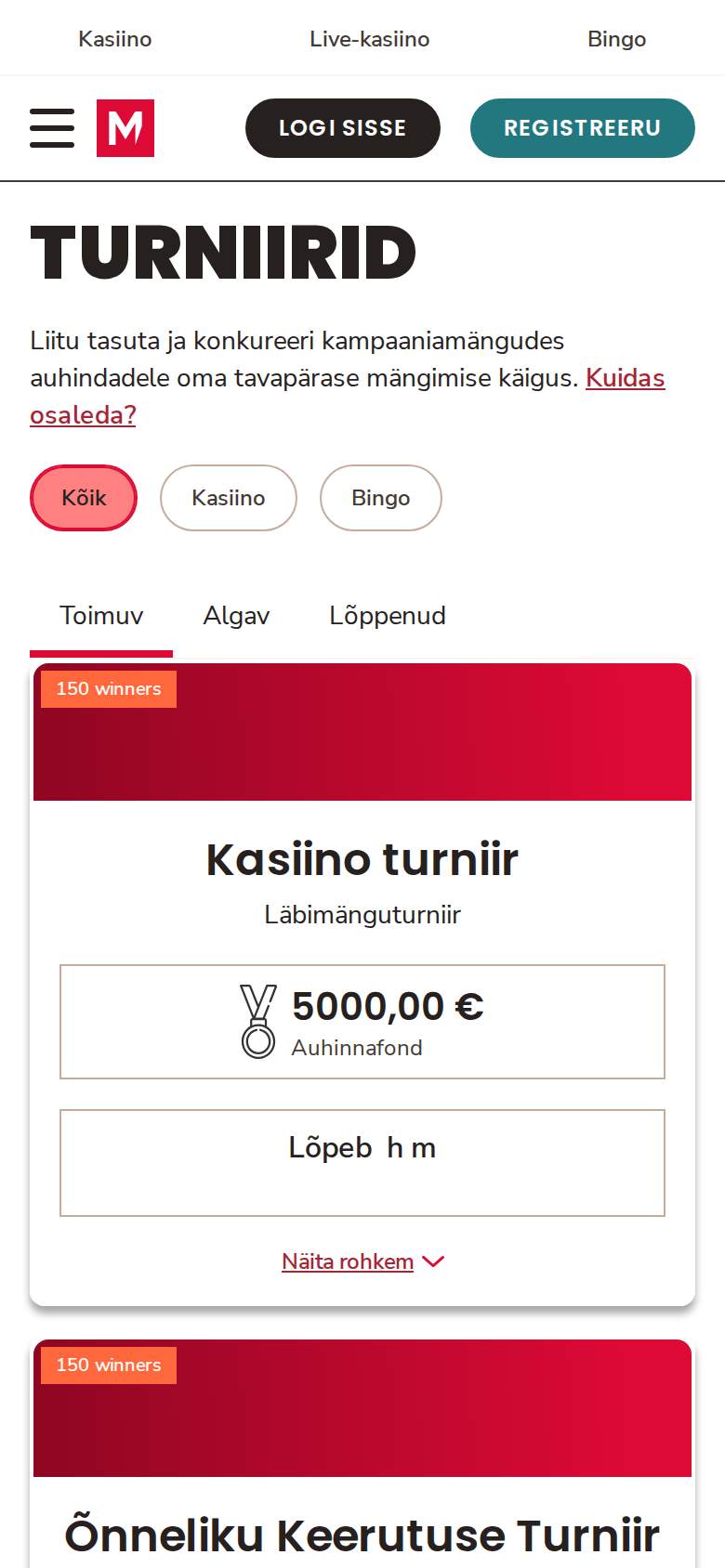 Maria Casino — pakkumiste leht