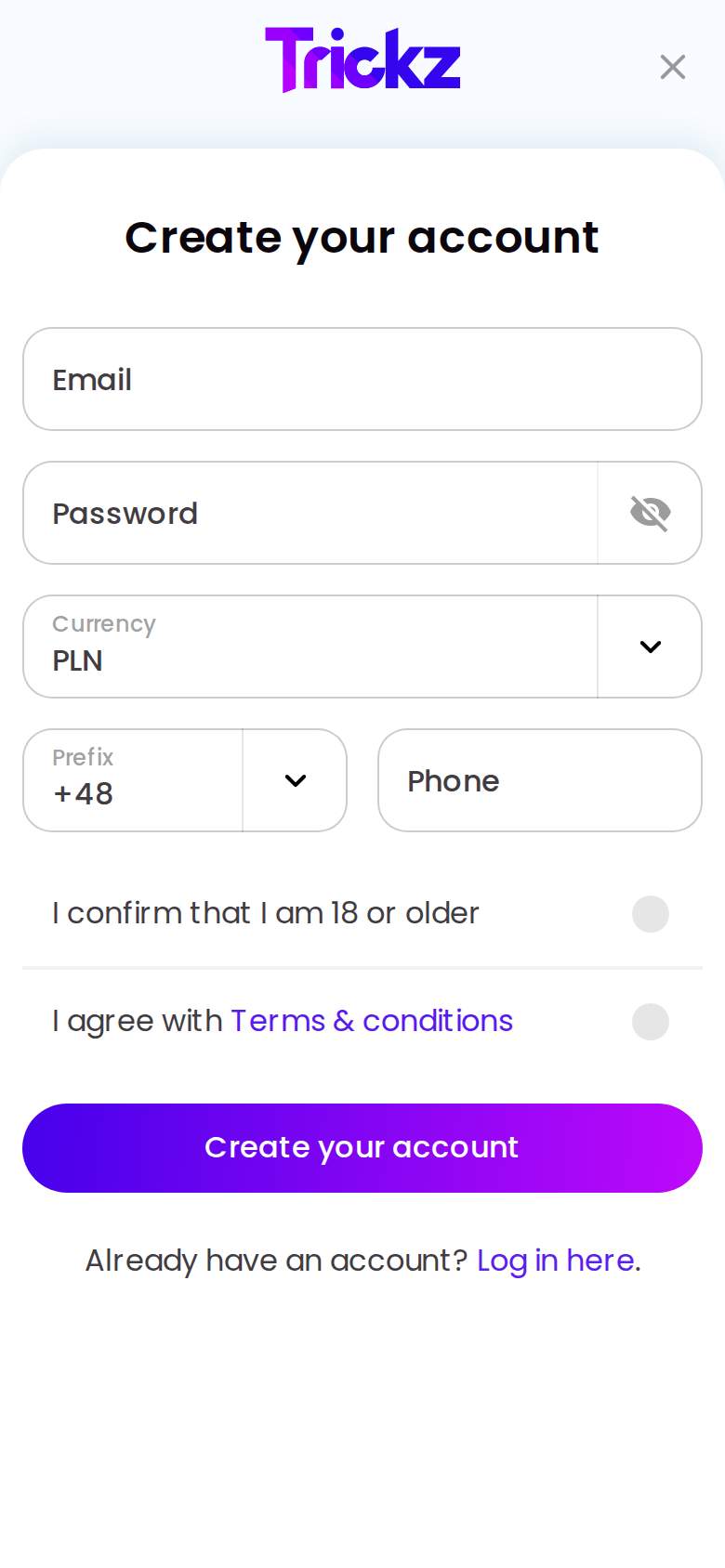 Trickz — registreerimine