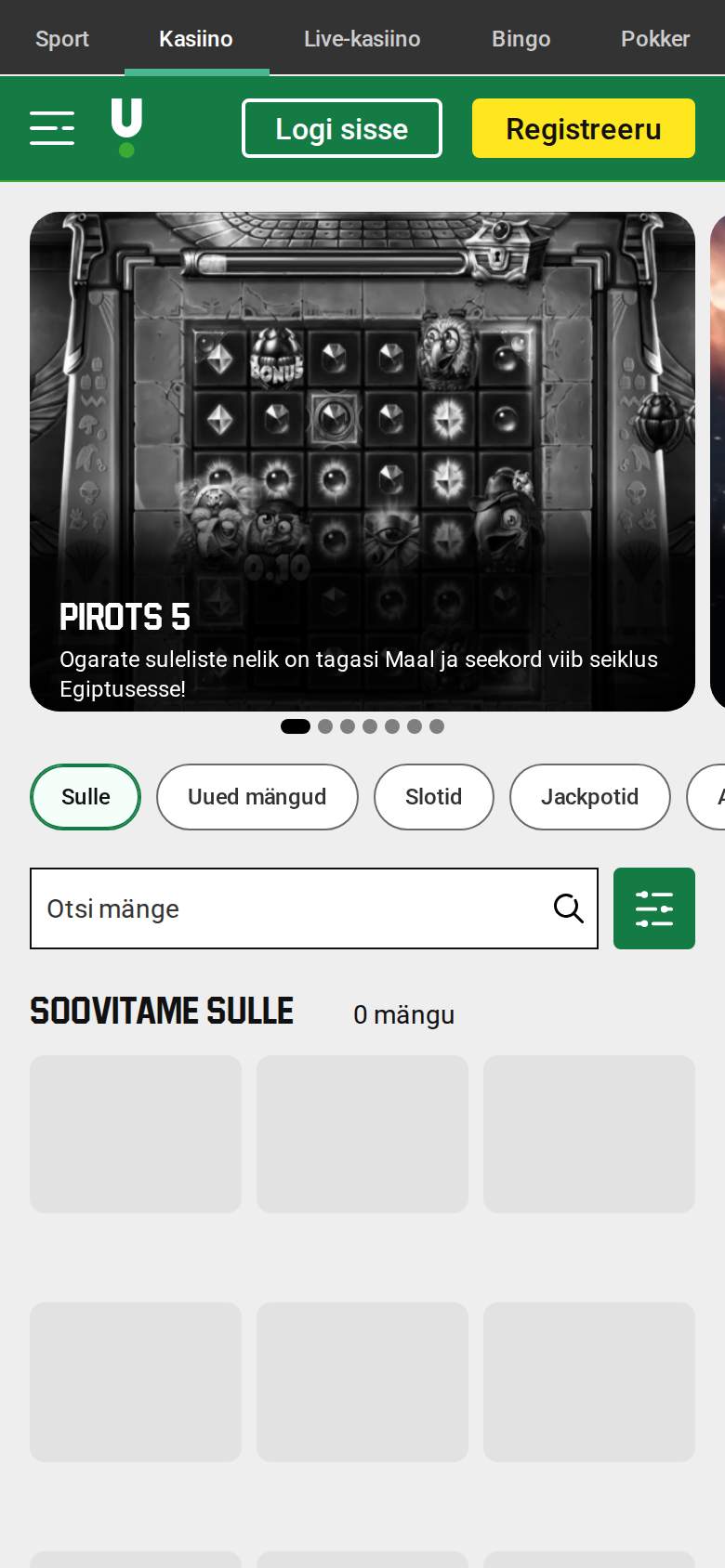 Unibet — mängulobby
